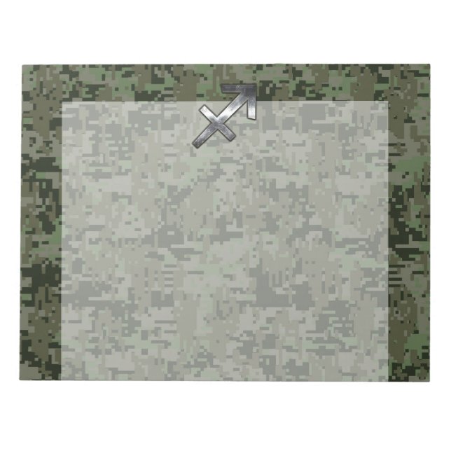 Silver Sagittarius Zodiac Woodland Digital Camo Notepad (Front)
