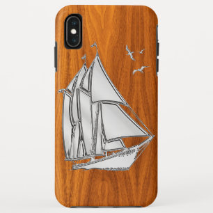 Silver Sail Boat on Teak Veneer Decor iPhone XS Max Case