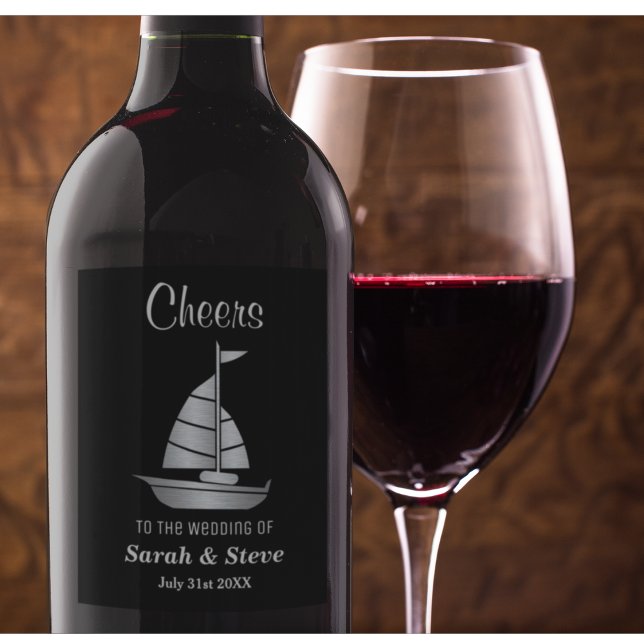 Silver Sailboat Nautical Wedding Wine Labels (Creator Uploaded)