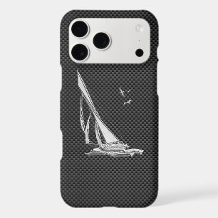 Silver Sailboat on Carbon Fibre Decor