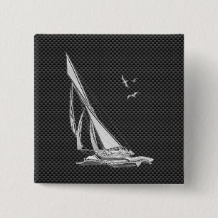 Silver Sailboat on Carbon Fibre Decor 15 Cm Square Badge