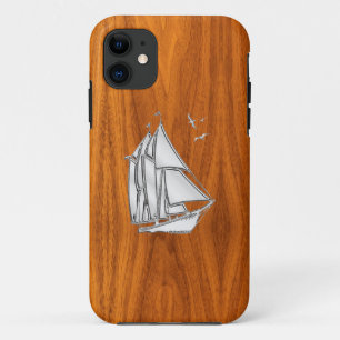 Silver Sailboat on Teak Veneer Styles Case-Mate iPhone Case