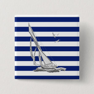 Silver Sailing on Nautical Stripes 15 Cm Square Badge