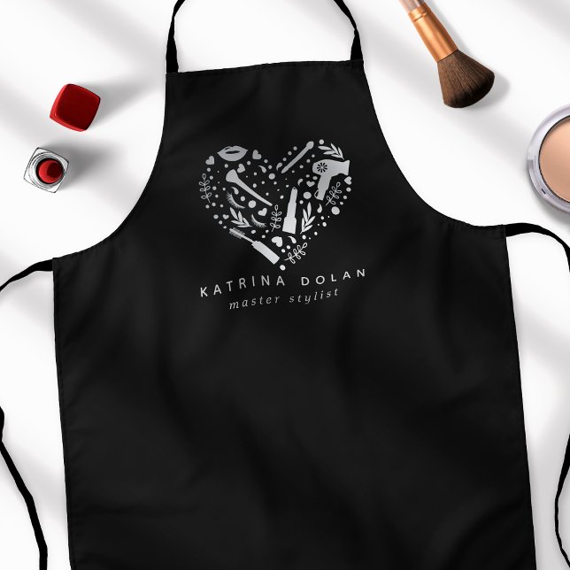 Silver Salon Heart Stylist Personalised Name Apron (Creator Uploaded)