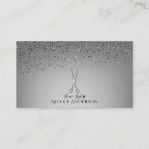 Silver Salon Stylist Scissors Glitter Minimal Chic Business Card