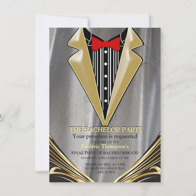 Silver satin  & Gold flower Bachelor invitation (Front)
