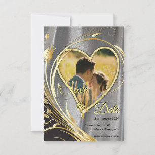 Silver satin & Gold flower splendour Save The Date