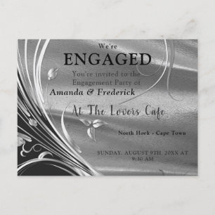 Silver Satin & Sparkling Flower Engagement Invitation Postcard