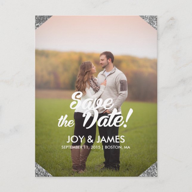 Silver Save the Date Personalised Announcement Postcard (Front)