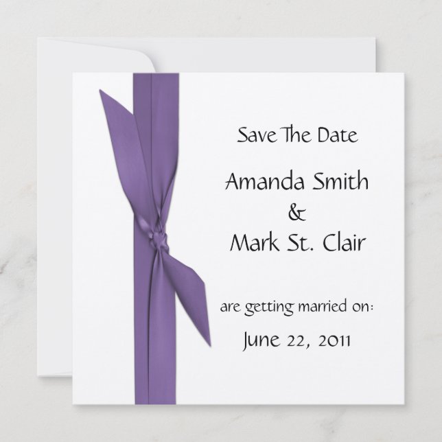 Silver Save The Date with Purple Ribbon (Front)