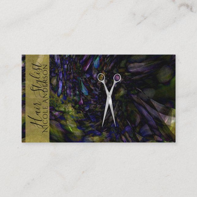 Silver Scissors Abstract Colour Glass Hair Stylist Business Card (Front)