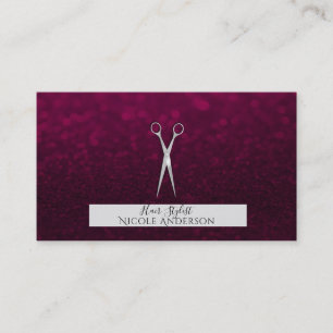 Silver Scissors Burgundy Glitter Hair Stylist Business Card
