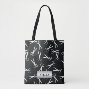 Silver Scissors Pattern   Custom Name Tote Bag
