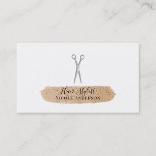 Silver Scissors Peach Glitter Chic Hair Stylist Business Card