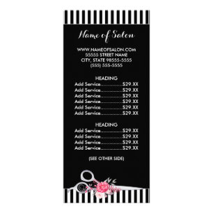 Silver Scissors Stripes Floral Salon Price List Rack Card
