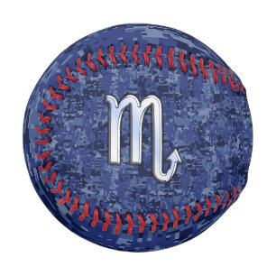 Silver Scorpio Zodiac Sign on Blue Camo Baseball