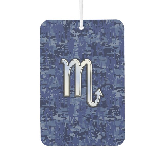 Silver Scorpio Zodiac Sign on Blue Camo Car Air Freshener (Front)