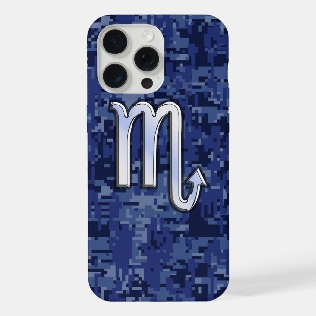 Silver Scorpio Zodiac Sign on Blue Camo iPhone Case (Back)