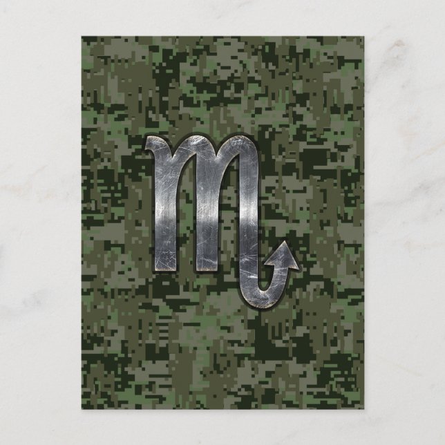 Silver Scorpio Zodiac Sign Woodland Digital Camo Postcard (Front)