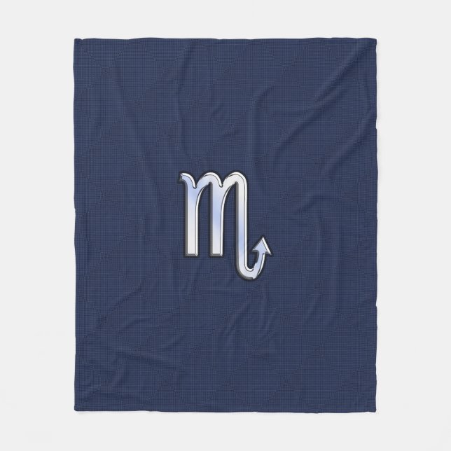 Silver Scorpio Zodiac Symbol Navy Carbon Fibre Fleece Blanket (Front)