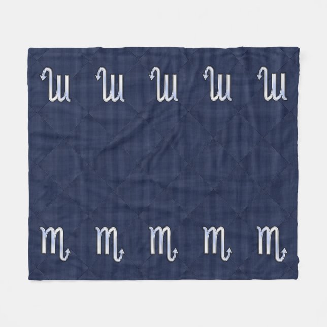 Silver Scorpio Zodiac Symbol Navy Carbon Fibre Fleece Blanket (Front (Horizontal))