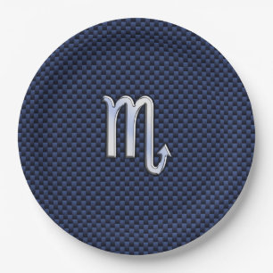 Silver Scorpio Zodiac Symbol Navy Carbon Fibre Paper Plate