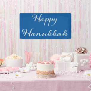 Silver Script Happy Hanukkah Tekhelet Blue Banner