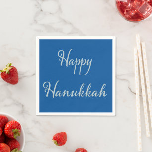 Silver Script Happy Hanukkah Tekhelet Blue Napkin