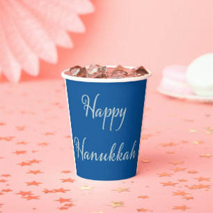 Silver Script Happy Hanukkah Tekhelet Blue Paper Cups