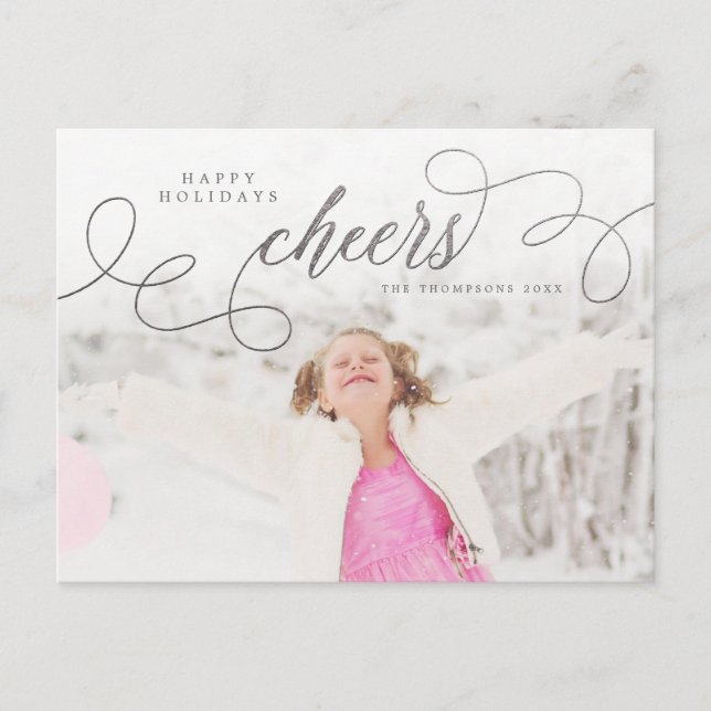 Silver Script Happy Holidays Personalised Photo Postcard (Front)