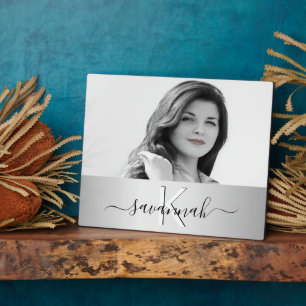 Silver script monogram photo plaque