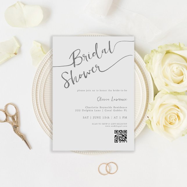 Silver Script QR Bridal Shower Invite (Creator Uploaded)