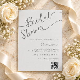 Silver Script QR Code Bridal Shower Invitation