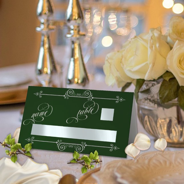 Silver Scroll Border & Calligraphy - Emerald Place Card (Creator Uploaded)