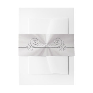 Silver Scroll Design on White Pearl Invitation Belly Band