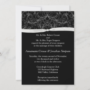 Silver Scrolls and Ribbon Wedding Invitation