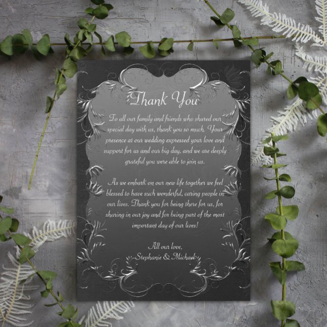 Silver Scrolls Vintage Grey Wedding Thank You Card (Creator Uploaded)
