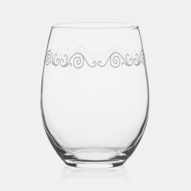 Silver Scrollwork Stemless Wine Glass (Front)