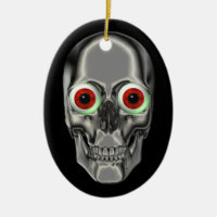 Silver Scull Red Eyeballs Fantasy Ornament