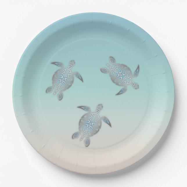 Silver Sea Turtle  Aquamarine Tropical Paper Plate (Front)