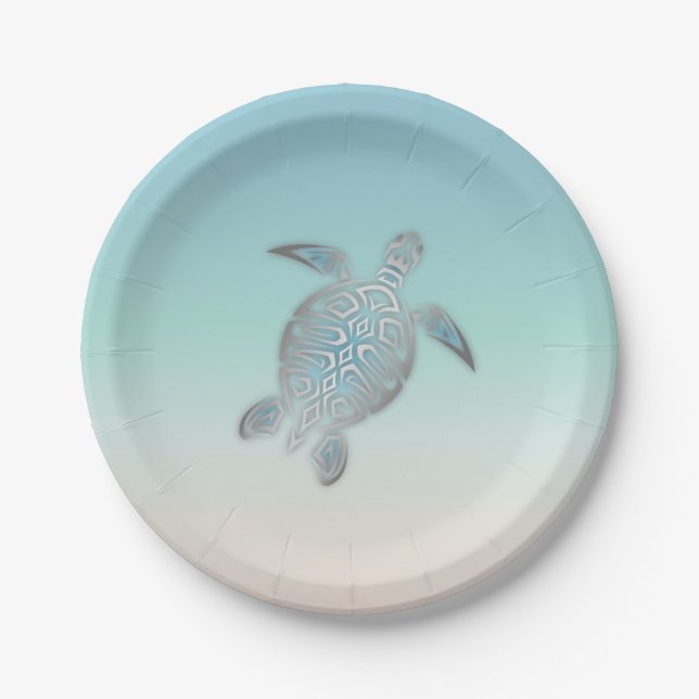 Silver Sea Turtle  Beach Style Maritime Coastal Paper Plate (Front)