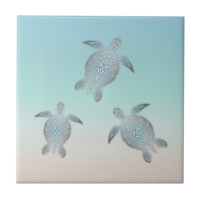 Silver Sea Turtle Beach Tile (Front)