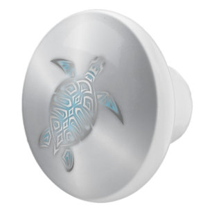 Silver Sea Turtle Ceramic Knob