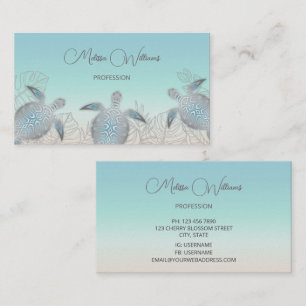 Silver Sea Turtle Coastal Q Business Card