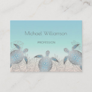 Silver Sea Turtle Coastal QR Code Business Card