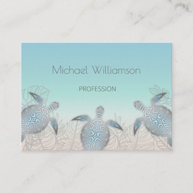 Silver Sea Turtle Coastal QR Code Business Card (Front)