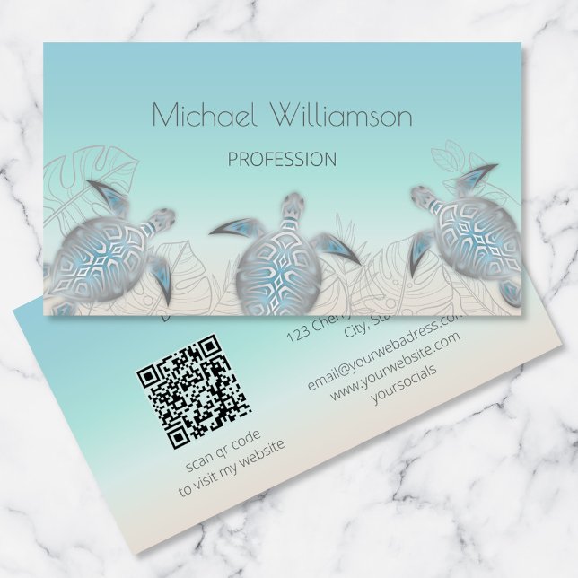 Silver Sea Turtle | Coastal QR Code Business Card (Creator Uploaded)