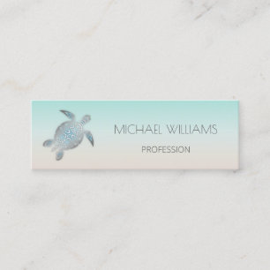 Silver Sea Turtle Marine Biology Nautical Mini Business Card