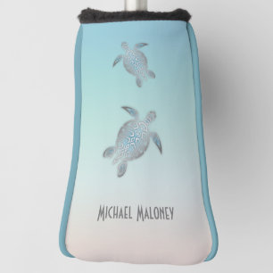 Silver Sea Turtle Monogram Maritime Golf Head Cover