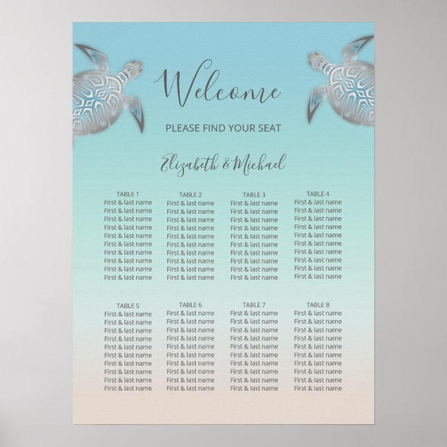 Silver Sea Turtles Beach Wedding  Poster (Front)